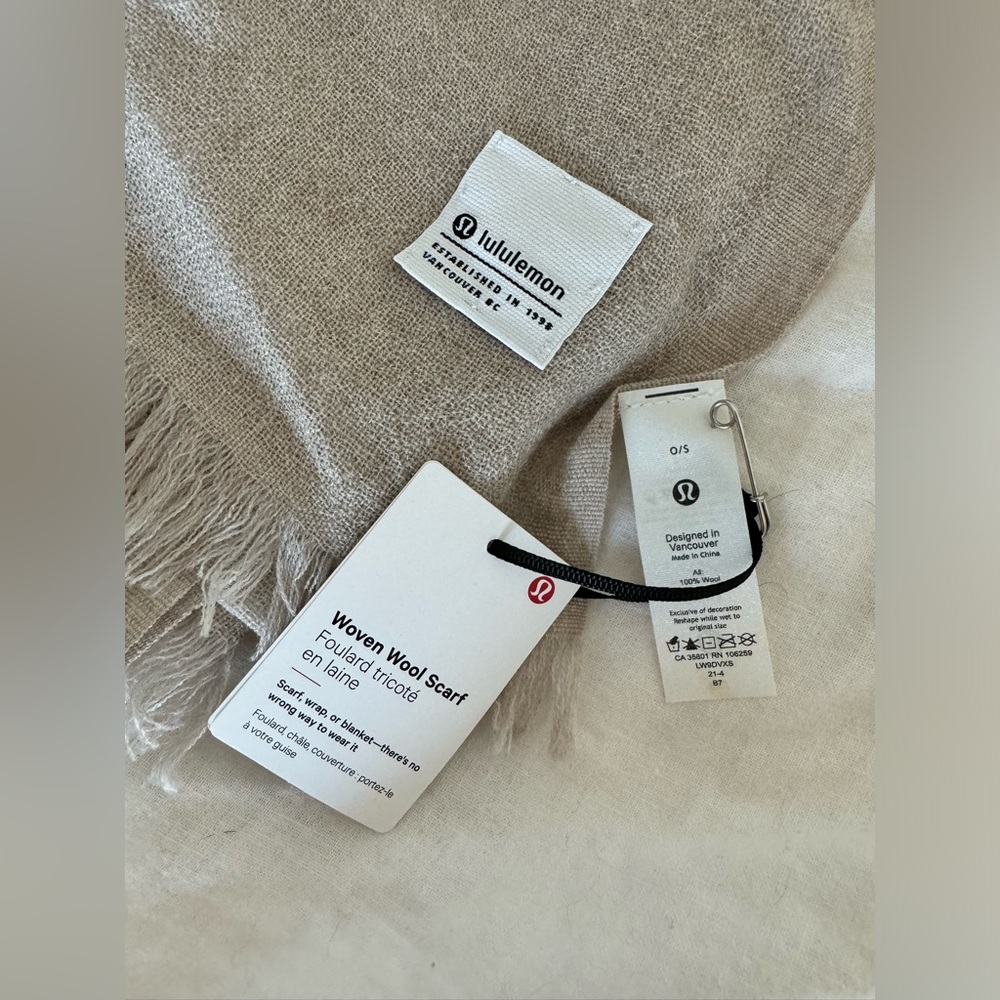 NWT Lululemon woven wool scarf. Tan